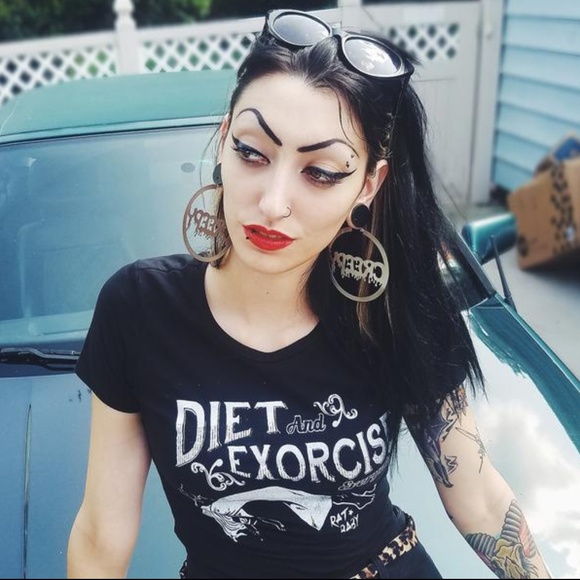 Creepy Girl Halloween Silver Oversized Hoop - Picture 2 of 3